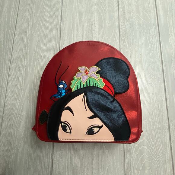 Disney x Danielle Nicole Mulan Shimmer Red Vegan Leather Zippered Mini Backpack - Picture 1 of 12